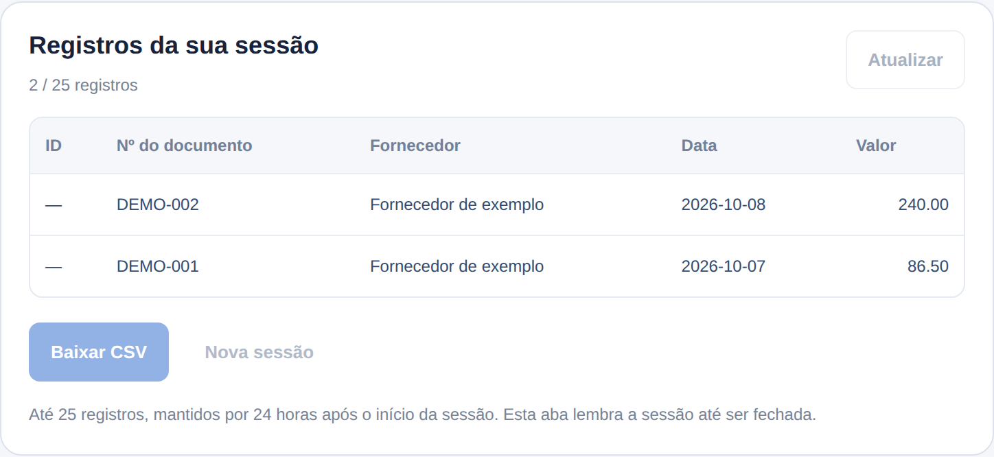 Registros e exportação CSV